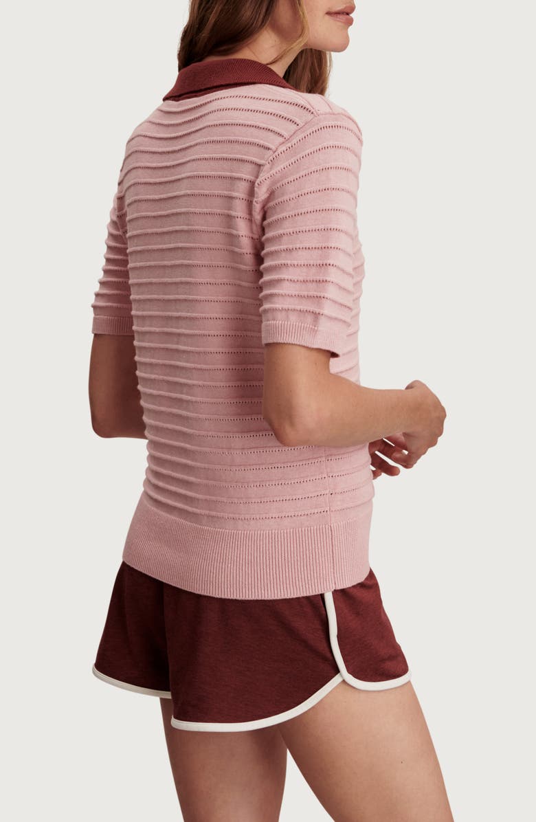 Varley Wren Stripe Cotton Blend Pointelle Polo Sweater, Alternate, color, Zephyr Mauve / Port