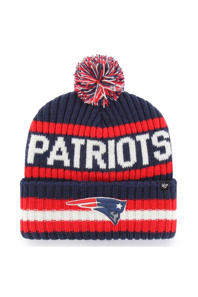 Men's '47 Navy New England Patriots Bering Cuffed Knit Hat with Pom, Main, color, Navy