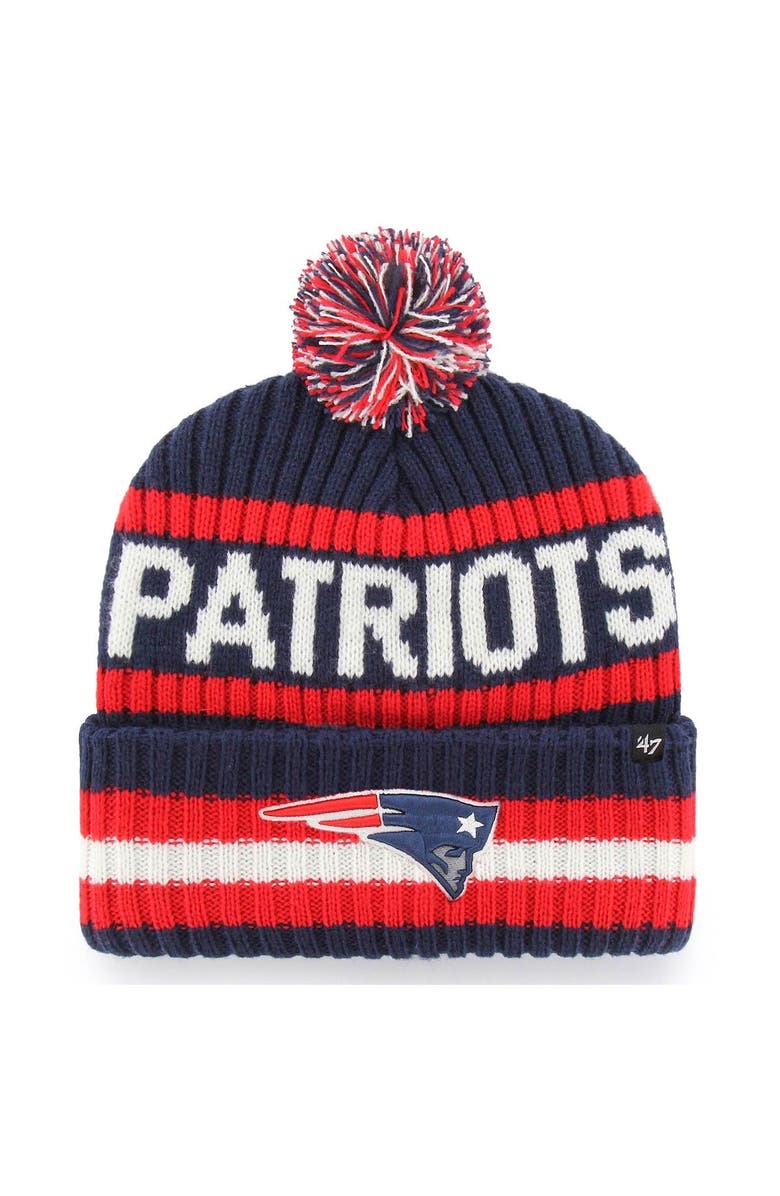 '47 Men's '47 Navy New England Patriots Bering Cuffed Knit Hat with Pom, Main, color, Navy