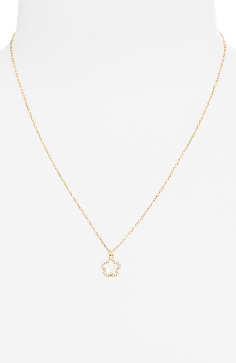 Argento Vivo Sterling Silver Mother-of-Pearl Cubic Zirconia Flower Pendant Necklace, Alternate, color, Gold