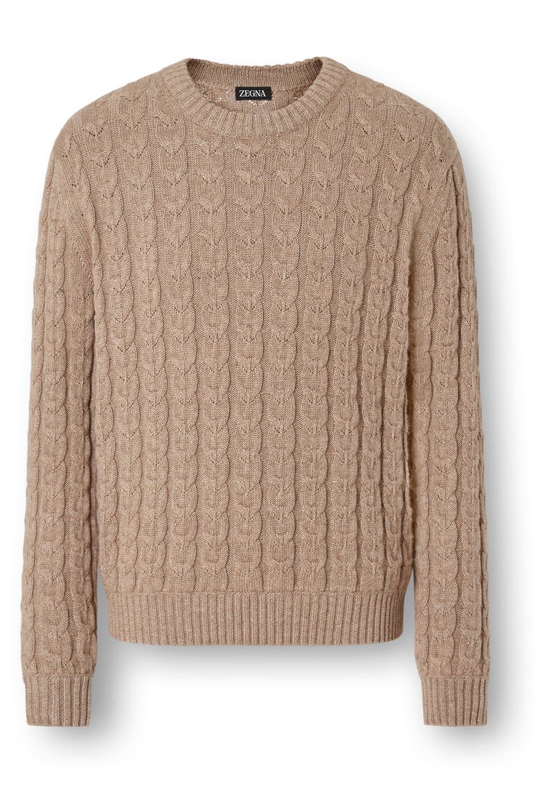 Beige Mélange Linen, Cashmere & Silk Crewneck Sweater, Alternate, color, BEIGE MELANGE