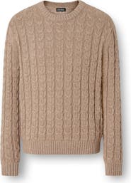 ZEGNA Beige Mélange Linen, Cashmere & Silk Crewneck Sweater