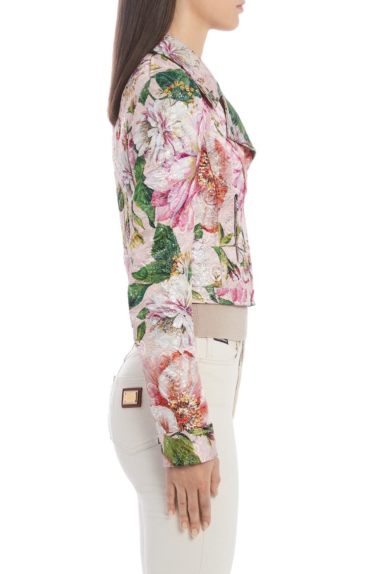Floral Brocade Moto Jacket, Alternate, color, PINK FLORAL