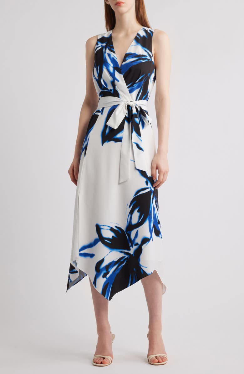 Anne Klein Print Sleeveless Asymmetric Midi Dress, Main, color, 