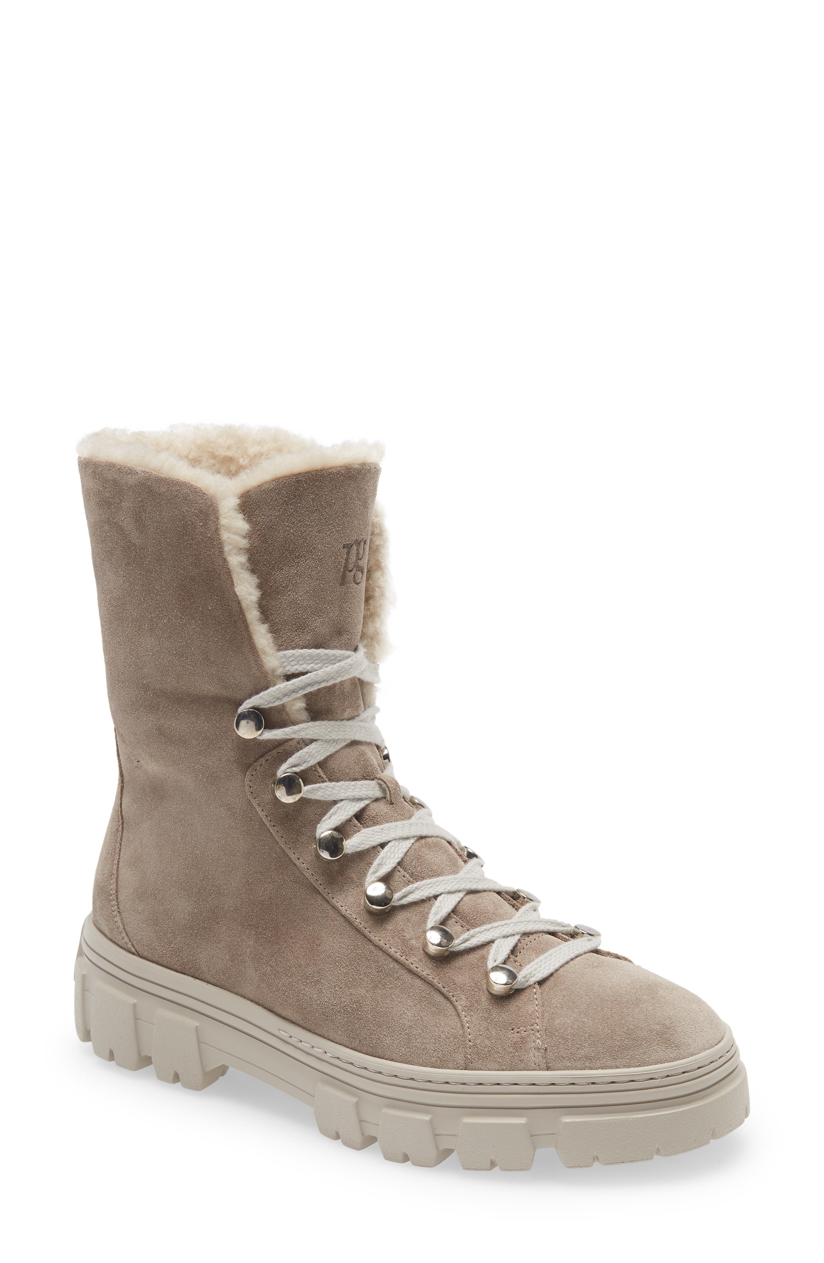 Karla Lace-Up Wool Bootie, Main, color, STONE SOFT SUEDE