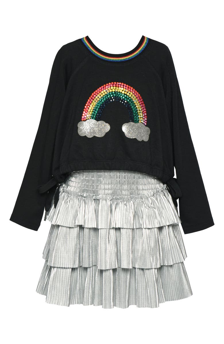 Truly Me Kids' Mixed Media Rainbow Ruffle Dress, Main, color, 