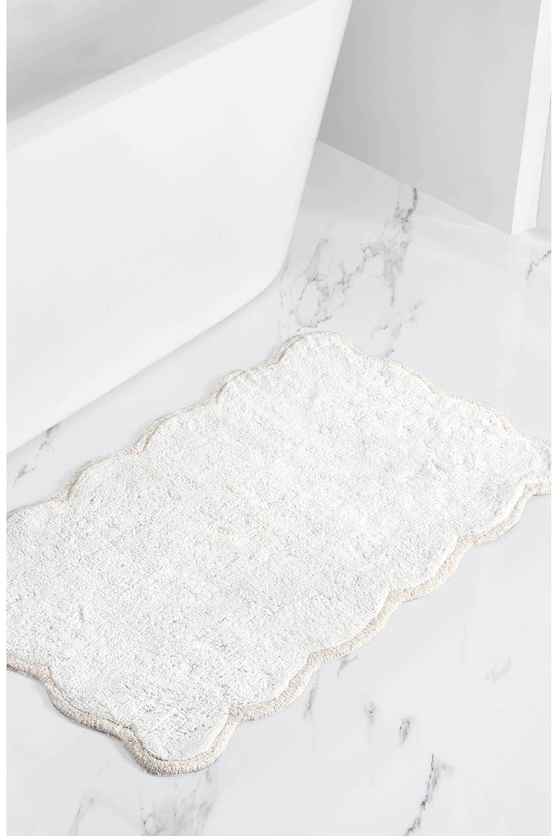 Scalloped Cotton Bath Rug, Alternate, color, WHITE