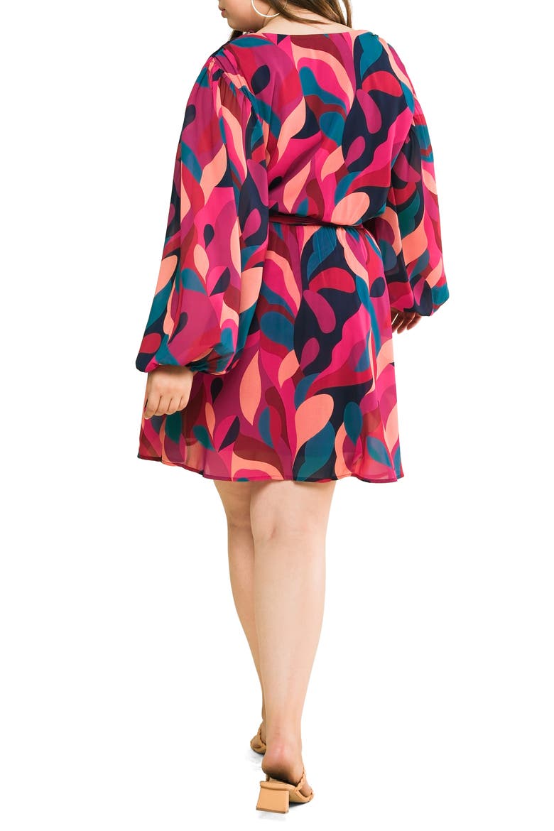 Long Sleeve Print Minidress, Alternate, color, NAVY/ MAGENTA