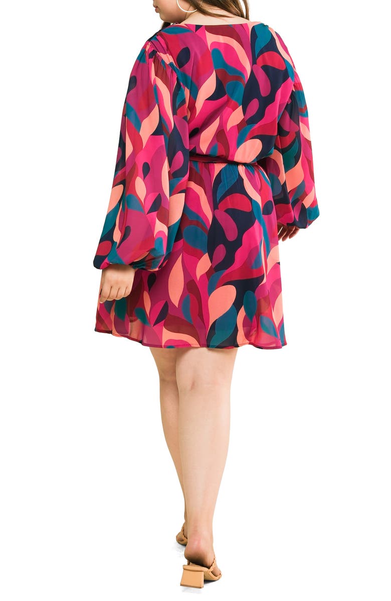 FLYING TOMATO Long Sleeve Print Minidress, Alternate, color, Navy/ Magenta