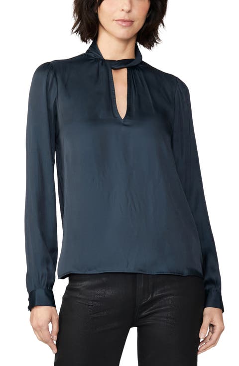 Ceres Twist Neck Cutout Satin Blouse