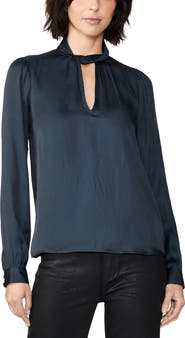 PAIGE Ceres Twist Neck Cutout Satin Blouse