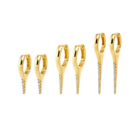 Pave Elongated Spike Huggie Earring Combo Set
