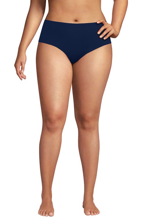 Lands' End Plus Size Mid Rise Classic Bikini Bottoms In Deep Sea Navy