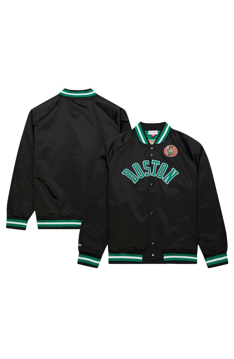 Mitchell & Ness Men's Mitchell & Ness Black Boston Celtics Hardwood Classics Throwback Wordmark Raglan Full-Snap Jacket, Main, color,