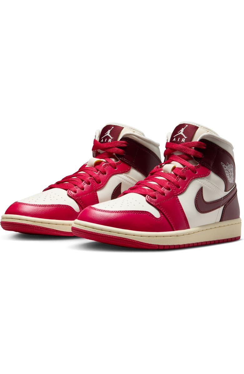 Jordan Air Jordan 1 Mid Sneaker, Main, color, Sail/ Dark Team Red/ Hibiscus