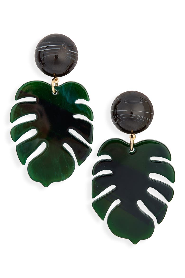 Resin Leaf Drop Earrings, Main, color, BROWN-GREEN