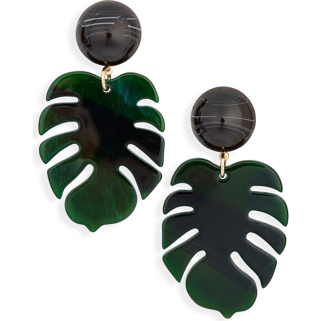 Tasha Resin Leaf Drop Earrings In Brown-green