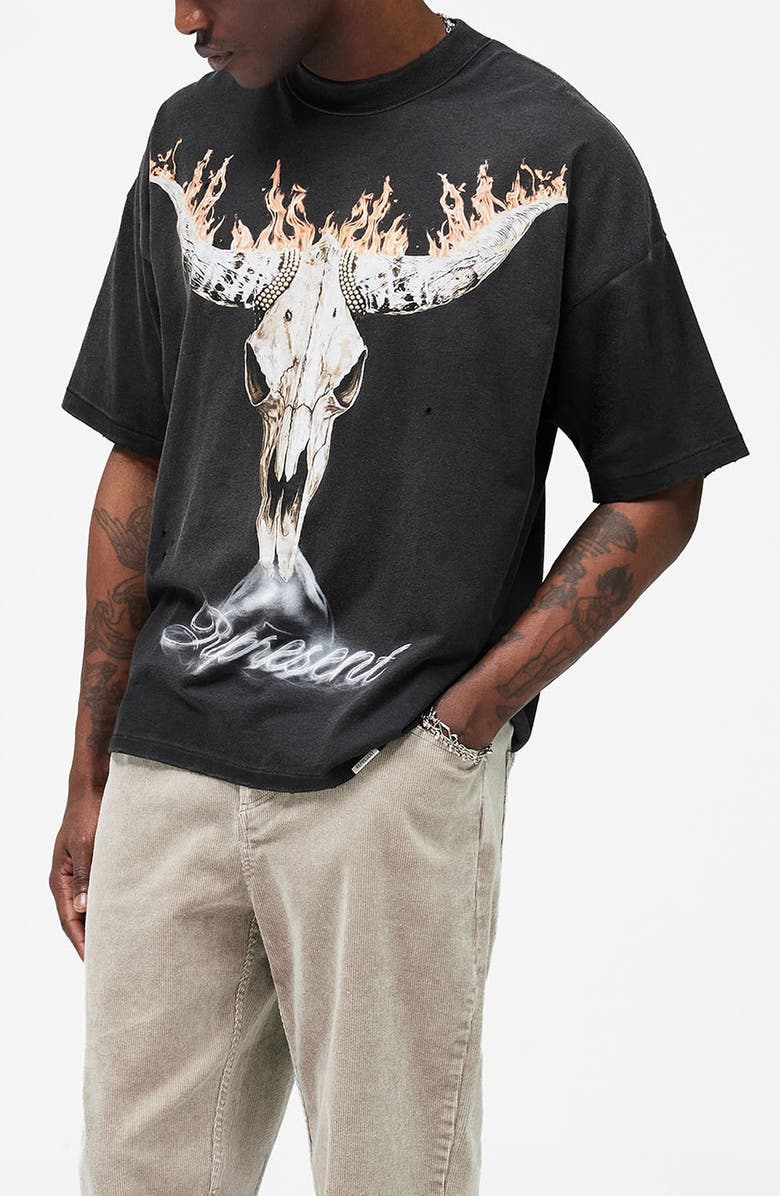 Represent British Cowboys Cotton T-Shirt, Alternate, color, Stained Black