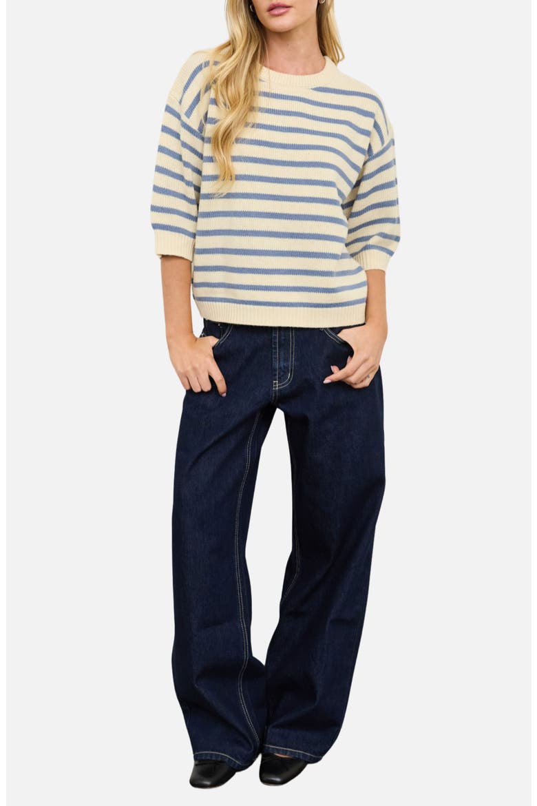 Stripe Three-Quarter Sleeve Sweater, Alternate, color, BUTTER YELLOW