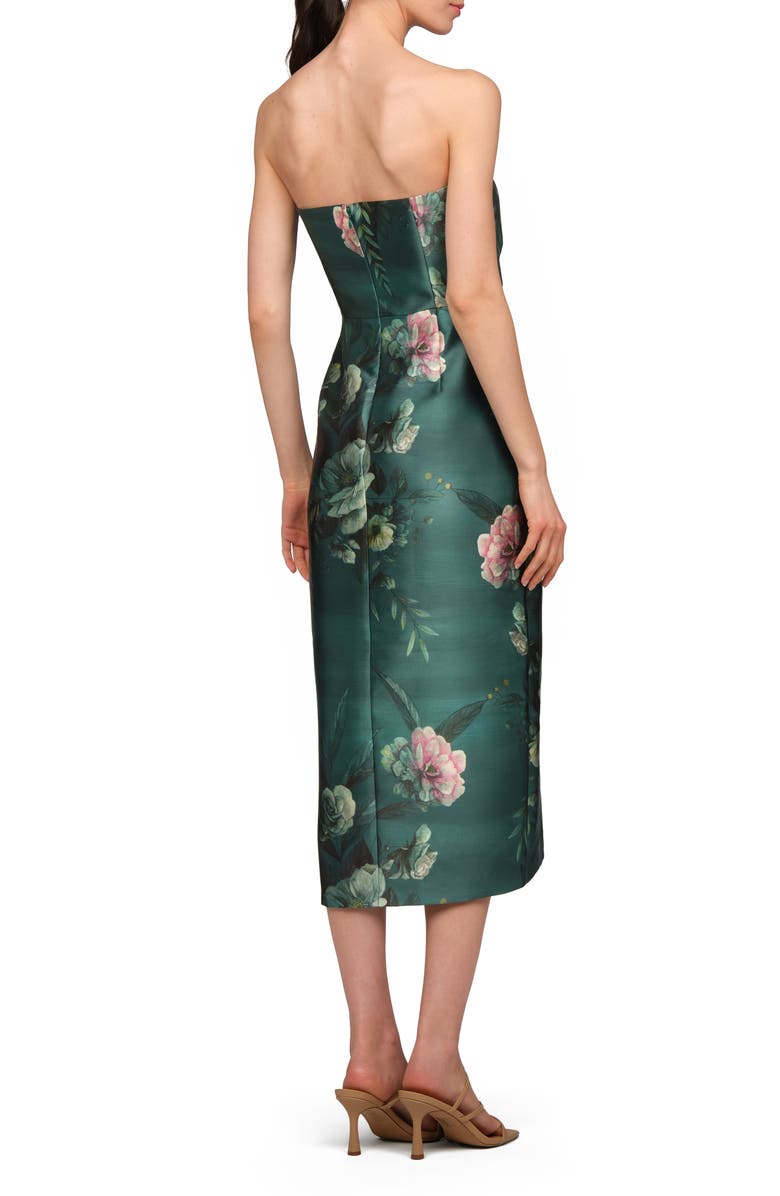 Kay Unger Amelie Floral Strapless Mikado Sheath Cocktail Dress, Alternate, color, Emerald