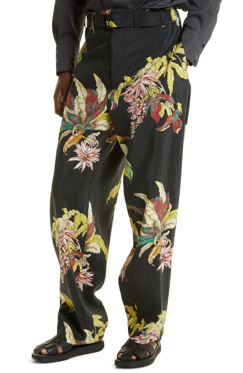 Lemaire Tropical Print Belted Loose Fit Silk Blend Pants, Alternate, color, 