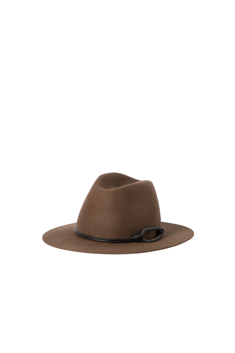 Felt fedora with leather and monili band, Alternate, color, Brown