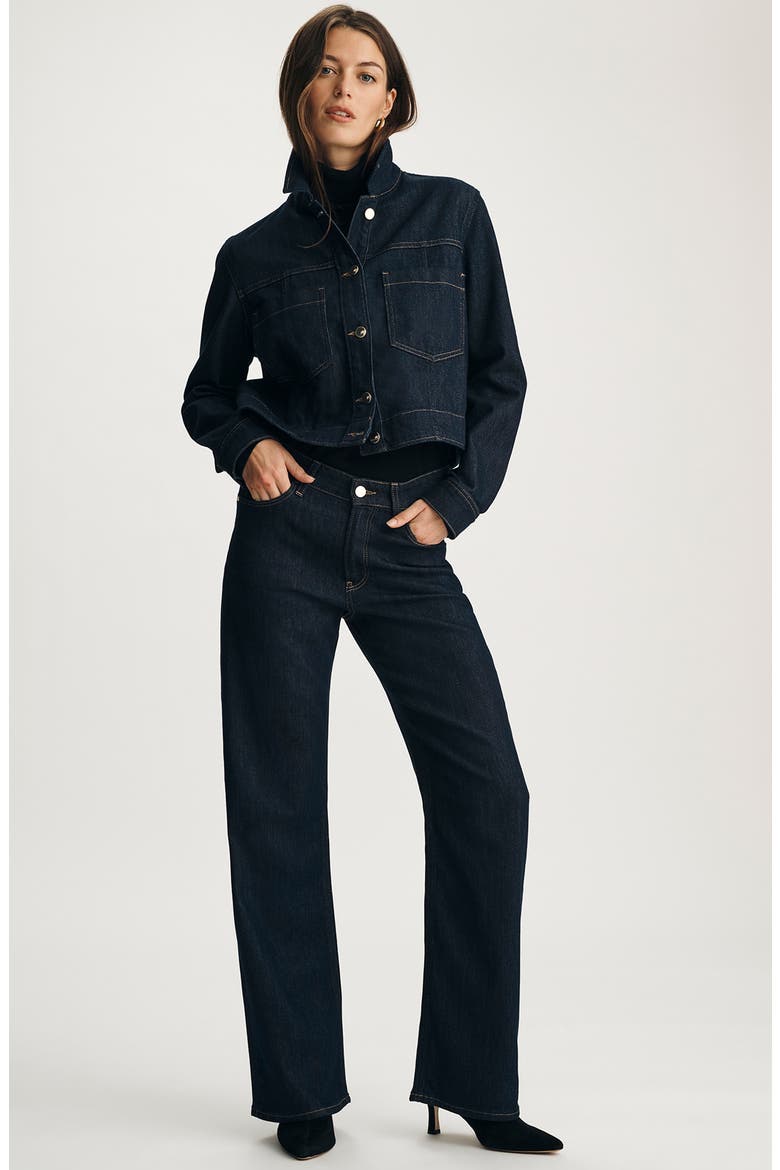 Tanya Crop Stretch Denim Jacket, Alternate, color, DARK BLUE SHINY GOLD PREMIUM