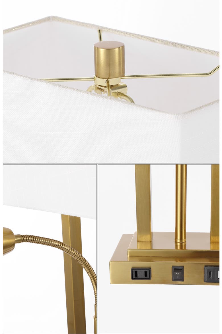 Blaire 23.75" 2-Light Modern Farmhouse Metal LED Table Lamp with USB Charging port, Alternate, color, Brass Gold