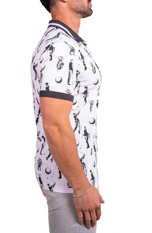 Maceoo Ascension0039 White Golfer Print Stretch Nylon Polo In White