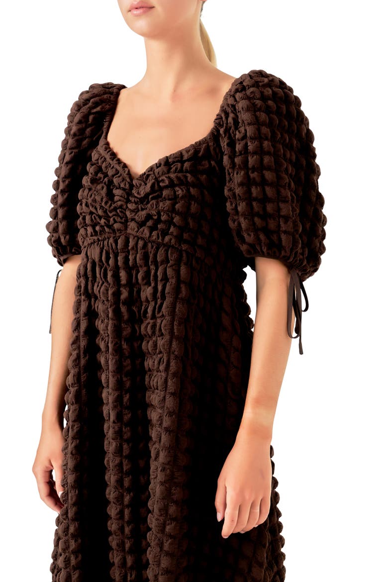 Texture Puff Sleeve Maxi Dress, Alternate, color, BROWN