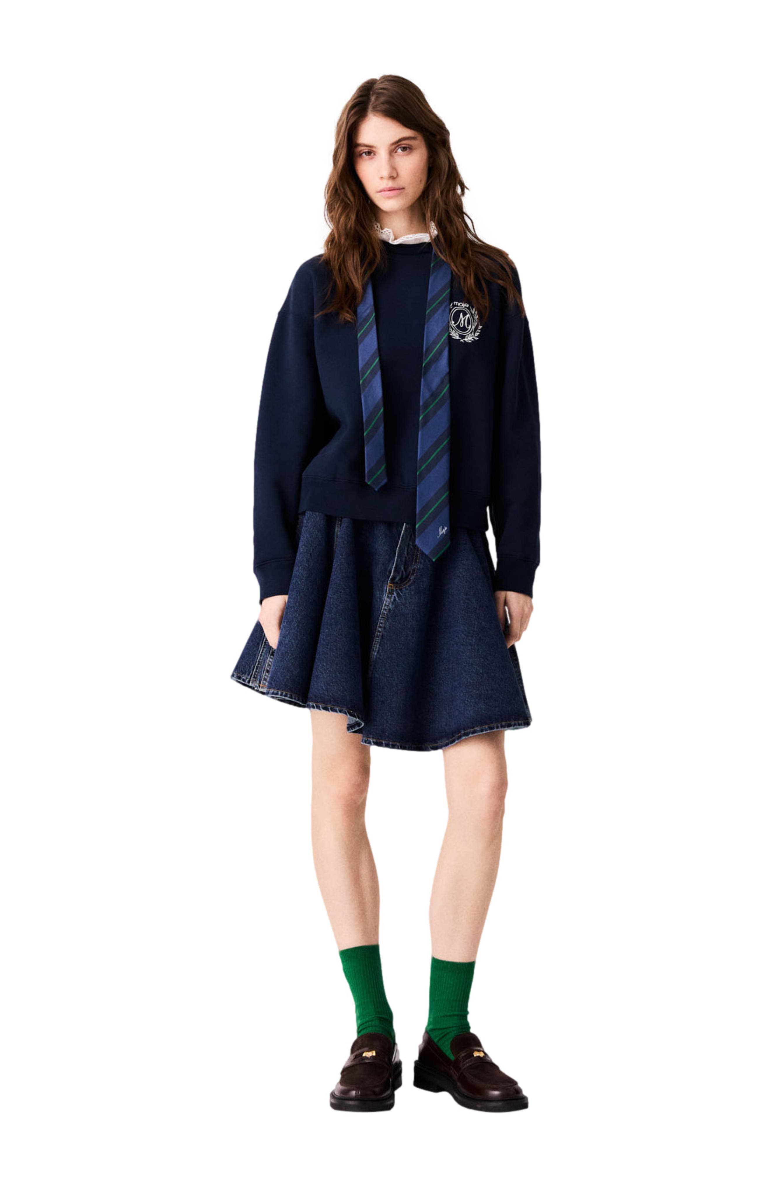 Maje Sweatshirt With Poplin Details In Navy