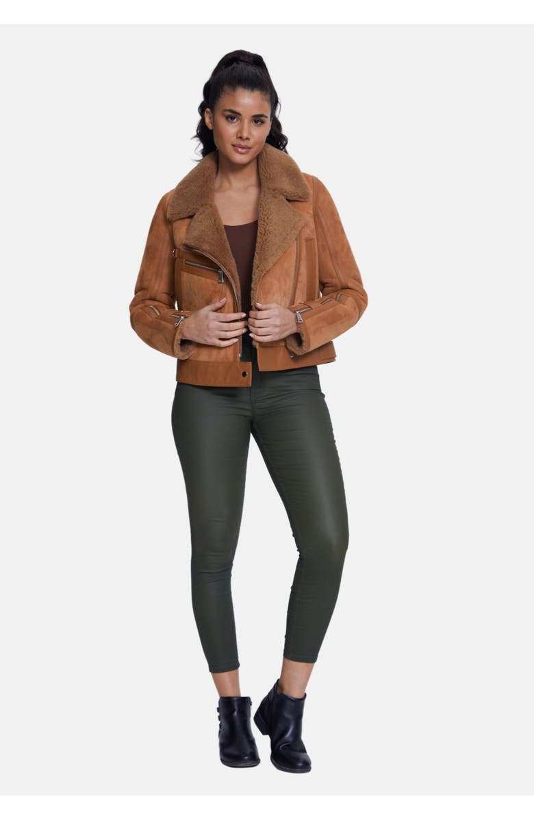 Furniq UK Eloise Suede Shearling Jacket, Alternate, color, Brick Red