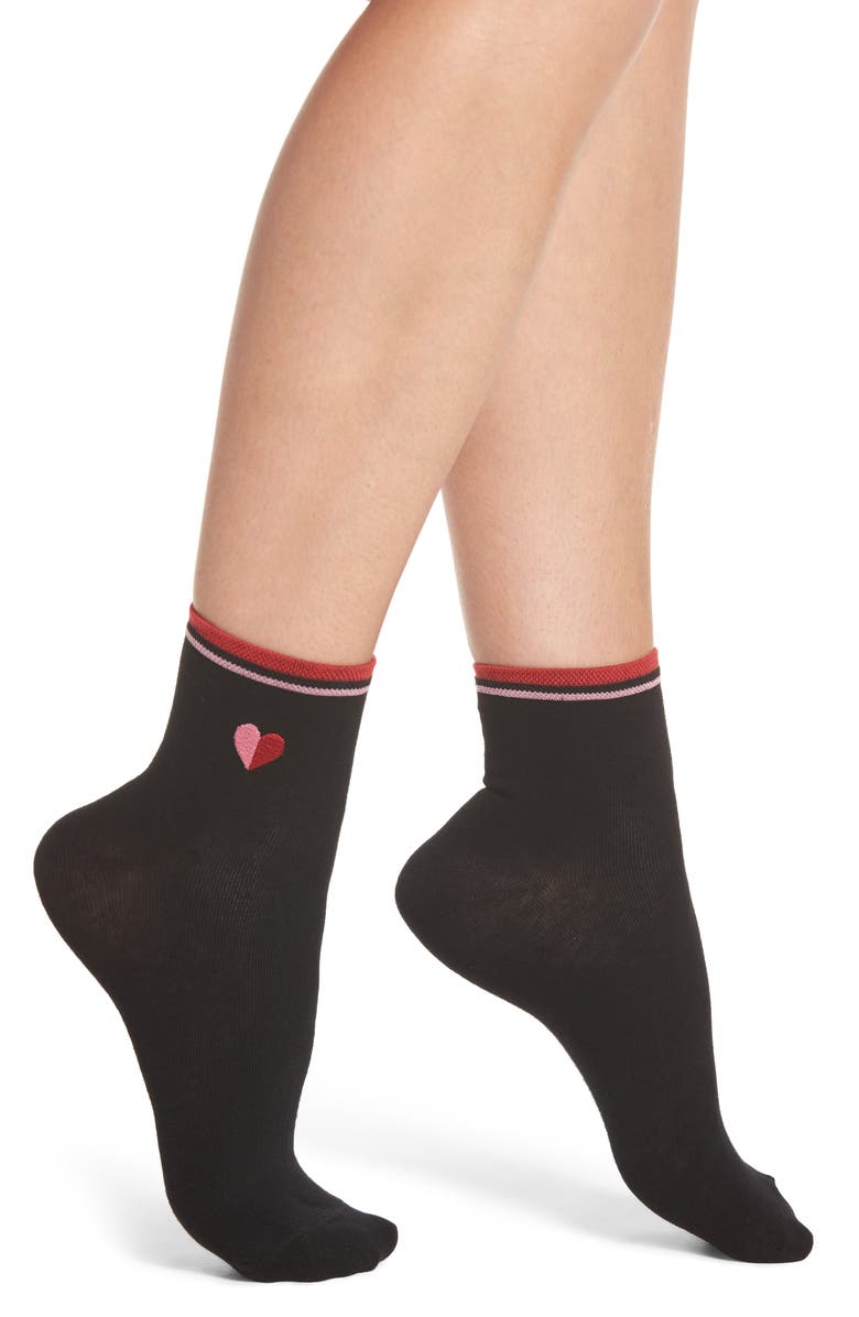 Hue Embroidered Heart Ankle Socks, Main, color, 