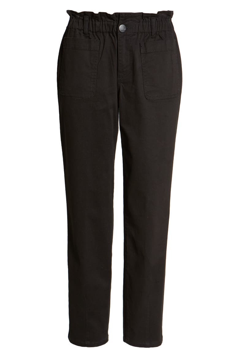 Paperbag Waist Twill Ankle Pants, Alternate, color, BLACK