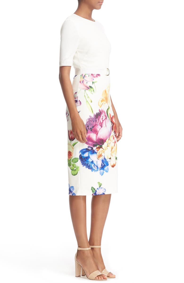 Ted Baker London 'Tapestry Floral' Belted Print Midi Sheath Dress, Alternate, color, 