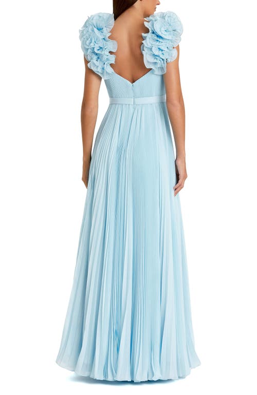 Mac Duggal Pleated Organza Gown With Ruffle Straps In Powder Blue