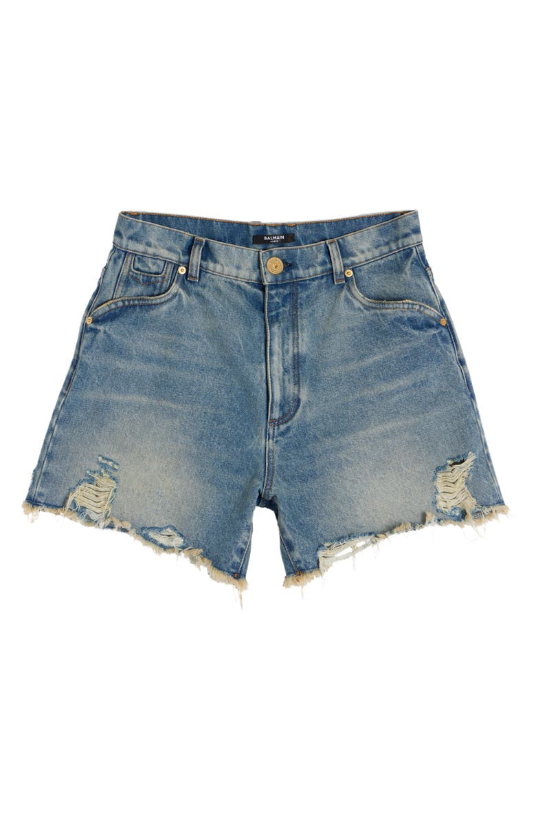 Balmain Loose Fit Raw Edge Cutoff Denim Shorts, Alternate, color, 
