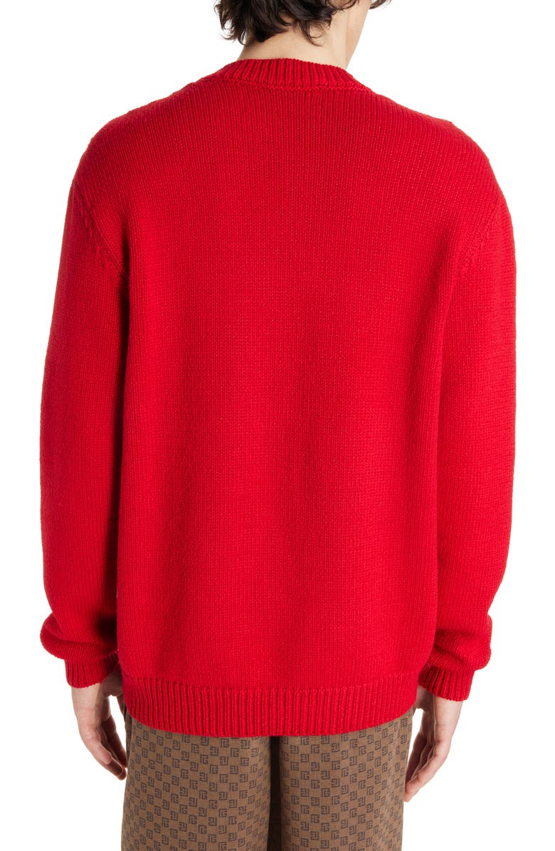 Balmain Logo Intarsia Wool Blend Sweater, Alternate, color,
