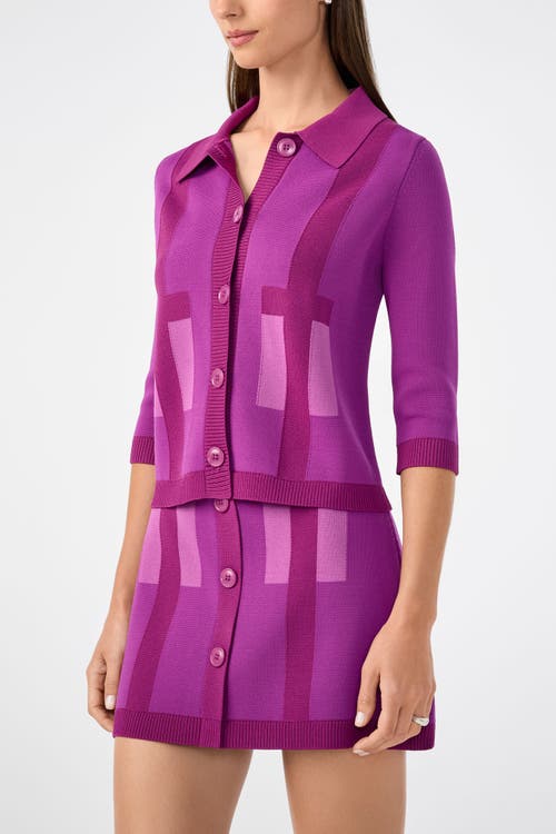 Trina Turk Gaia Colorblock Collared Cardigan In Purple