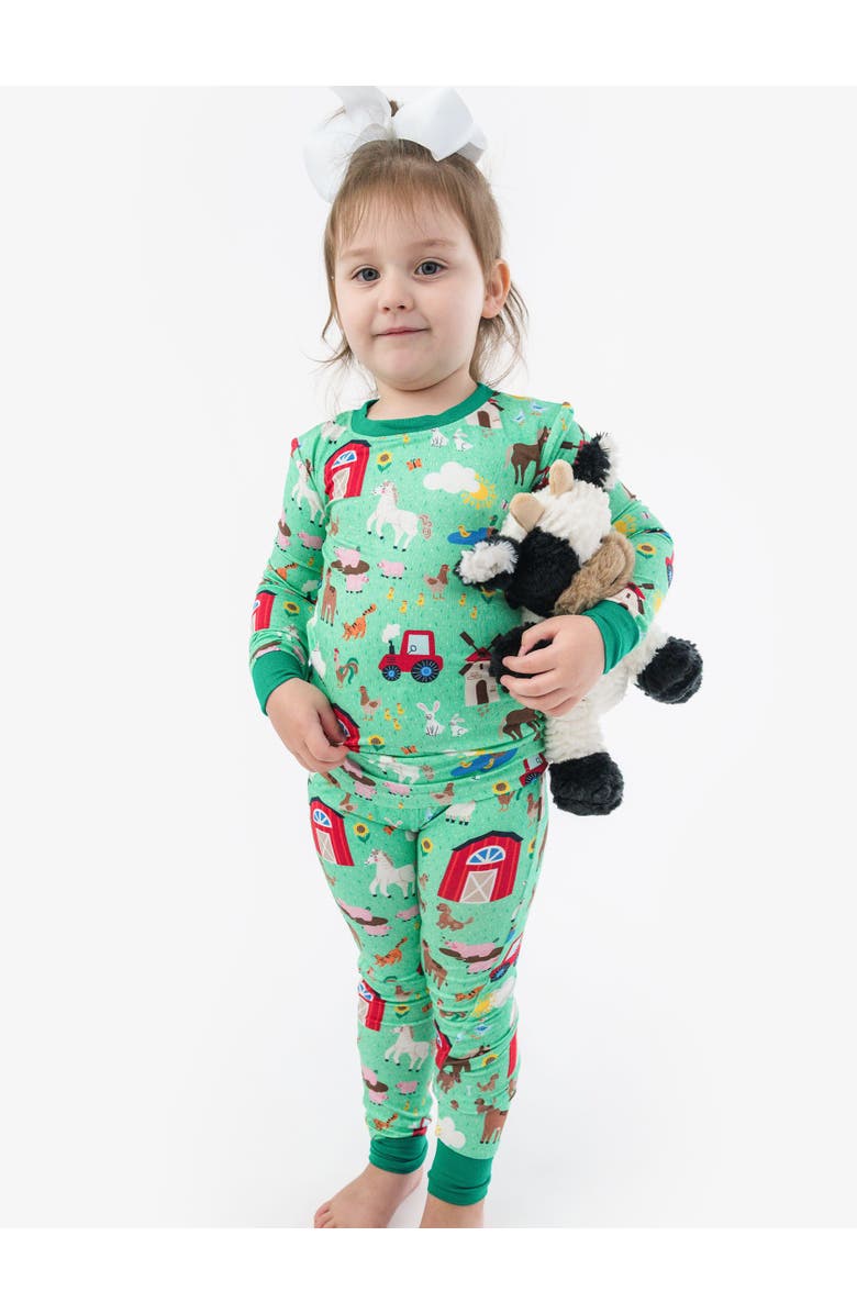 RuffleButts SoftSnooze Long Sleeve Pajama Set, Alternate, color, Farm Friends