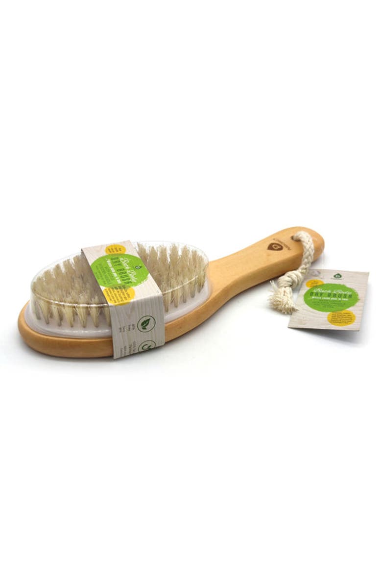 Bath Body Brush With Lotus Wooden Handle, Alternate, color, Ivory
