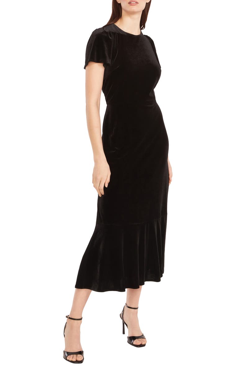 Maggy London Short Sleeve Velvet Midi Dress, Alternate, color, Black