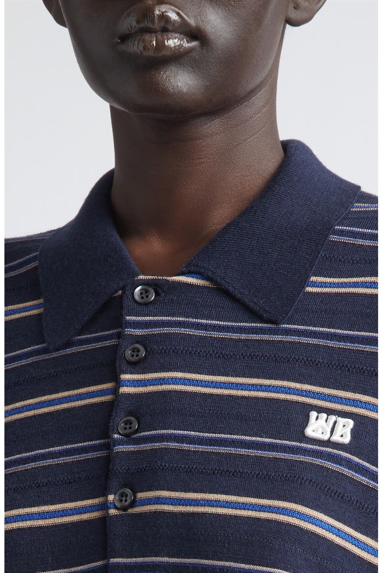 Beam Stripe Long Sleeve Merino Wool Polo, Alternate, color, CHAMBRAY BLUE/ NAVY/ ROOIBOS