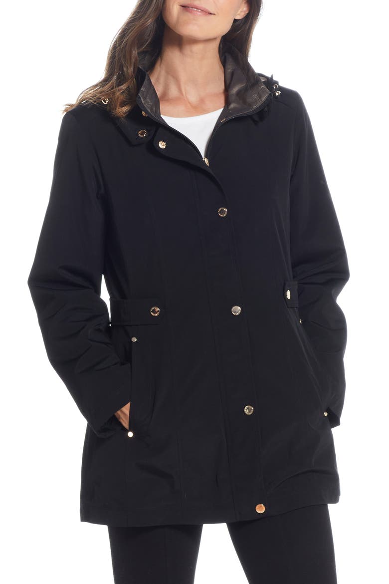 Water Resistant Zip Front Rain Jacket, Main, color, BLACK