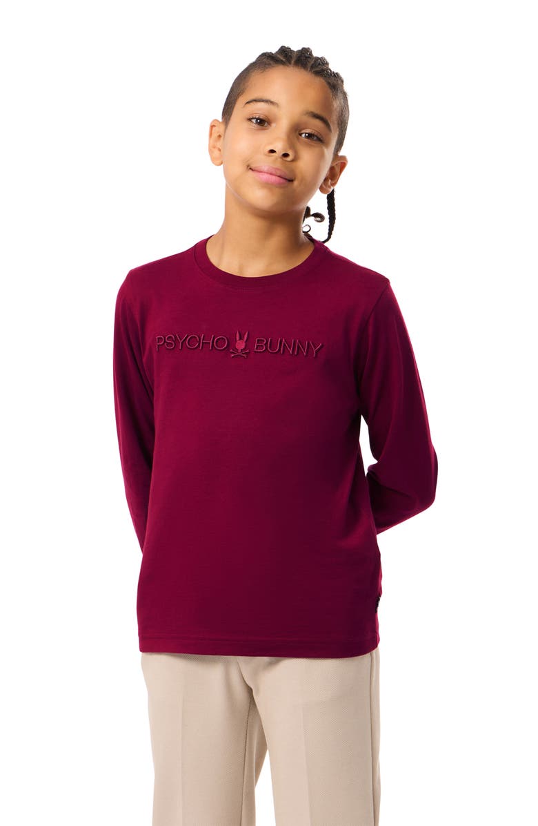 Psycho Bunny Kids' Lakewood Embroidered Long Sleeve Pima Cotton T-Shirt, Alternate, color, Crimson