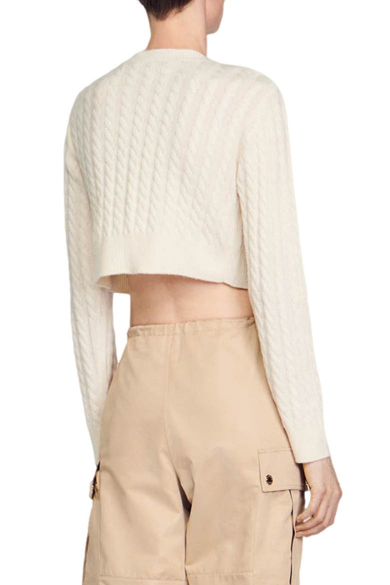 Elina Cable Stitch Wool Blend Crop Cardigan, Alternate, color, ECRU