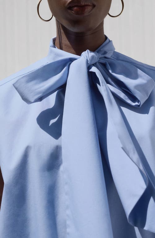Mango Tie Neck Top In Blue