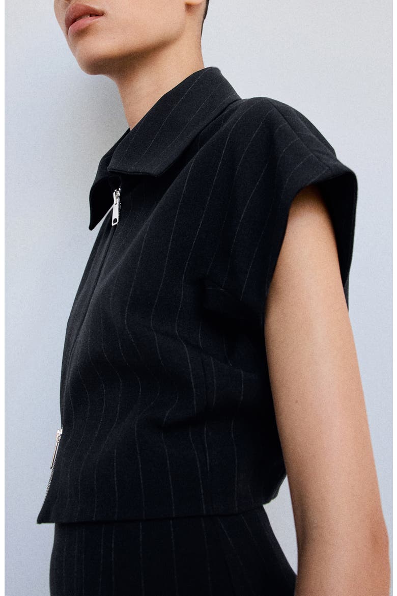 Pinstripe Short Sleeve Zip Waistcoat, Alternate, color, NAVY