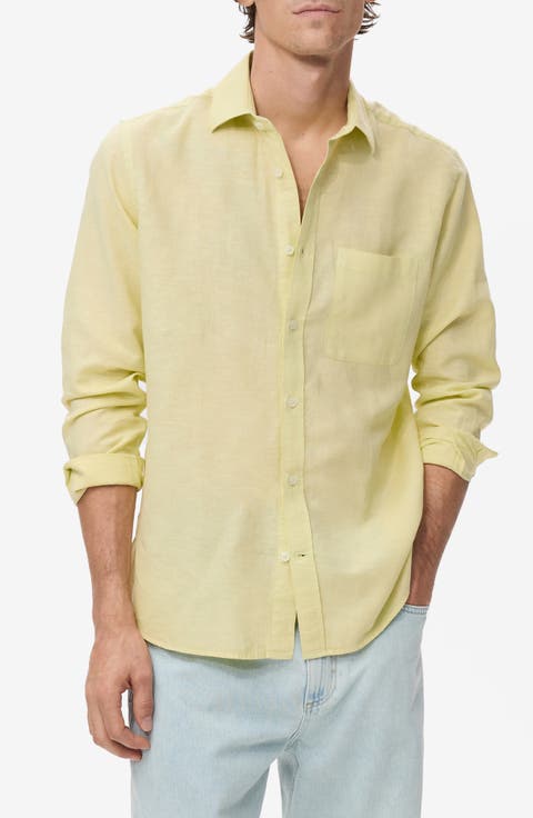 Linen & Cotton Blend Button-Up Shirt