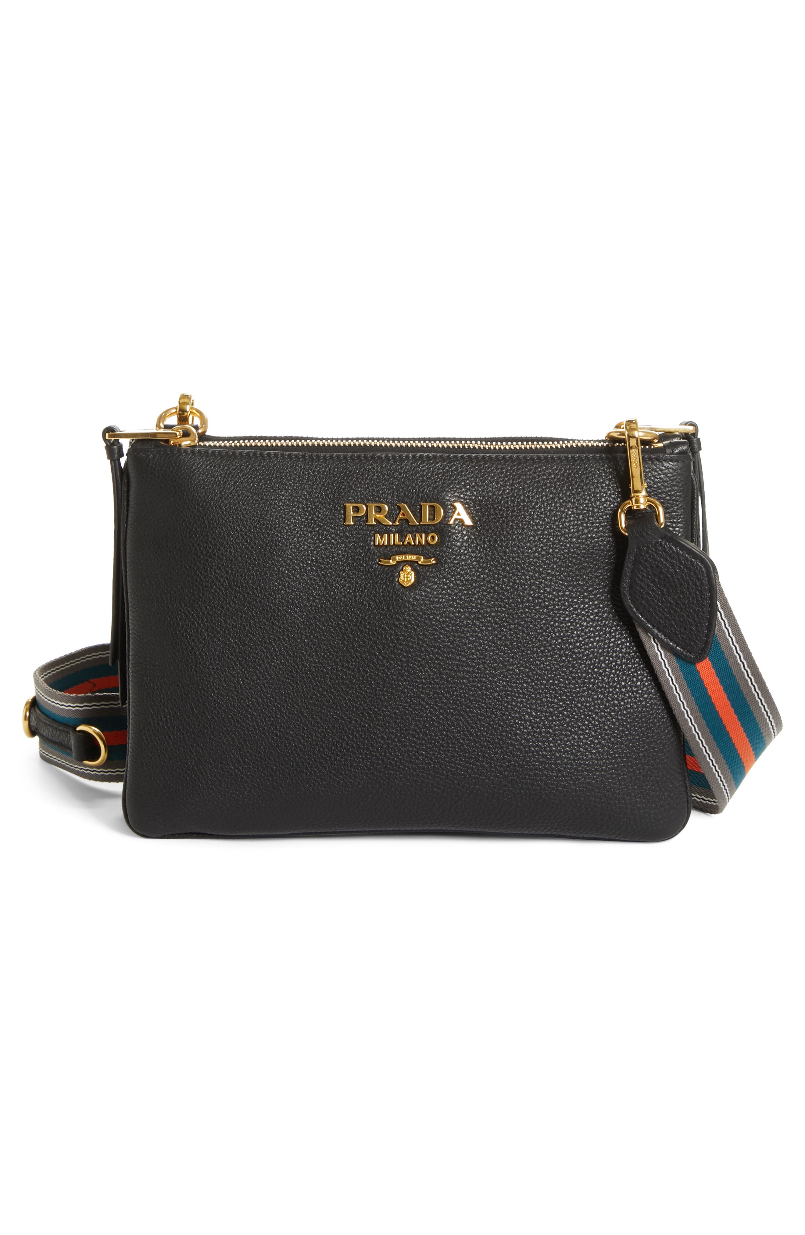 Prada Vitello Daino Double Compartment Leather Crossbody Bag, Alternate, color, 